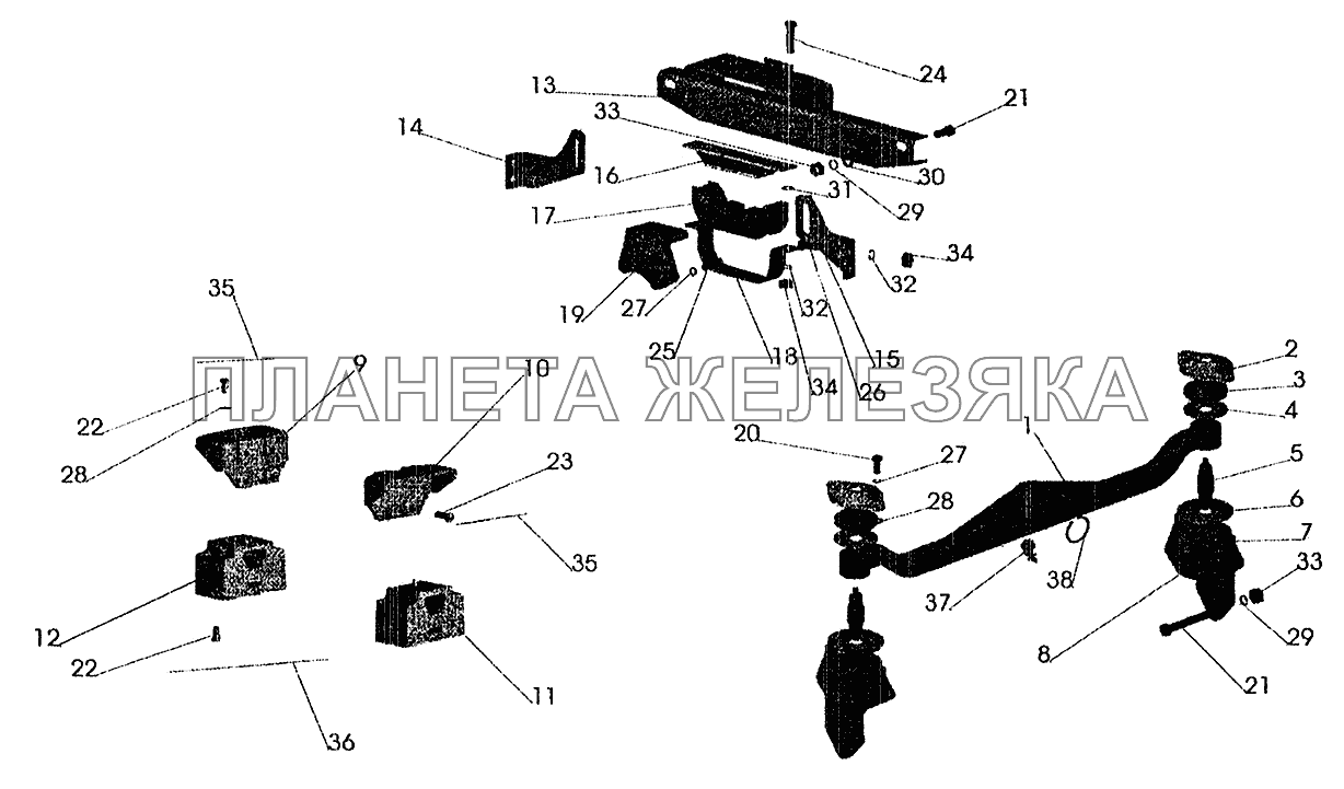 Крепление двигателя на автомобилях МАЗ-533605, МАЗ-630305 с двигателем ЯМЗ-238ДЕ2 МАЗ-6303 (2005)